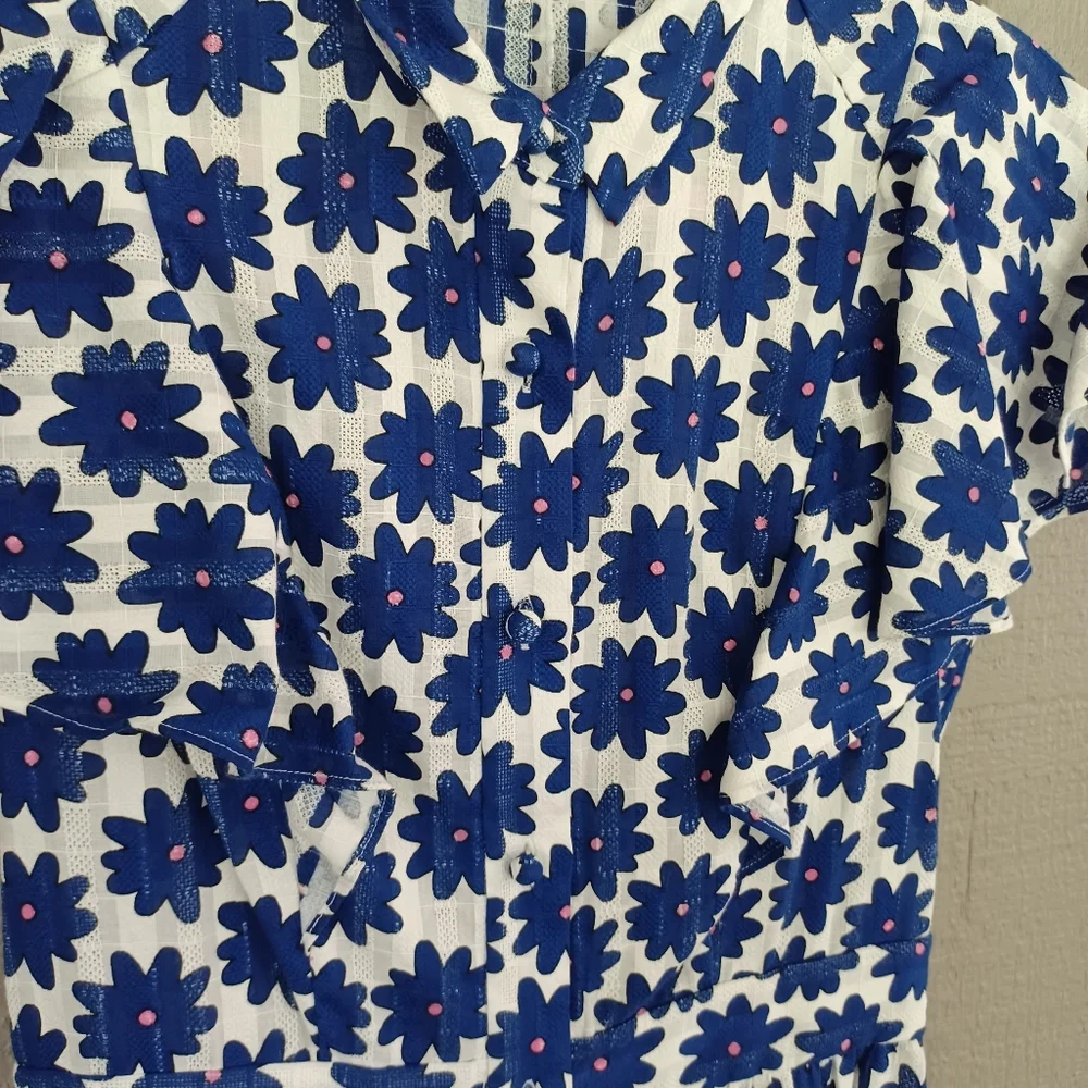 Diane Von Furstenberg Floral Cotton Gauze Mini Shirt Dress Size 4 Women Preppy